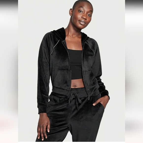 Victoria’s Secret‎ On Point Velour Rhinestone Zip Hoodie Green Medium - Picture 8 of 10